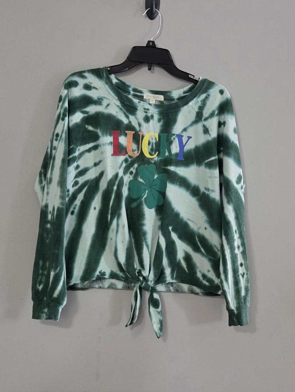 Ultra Flirt Tie Dye Sweatshirt With Lucky and Shamrock Graphics Front Tie Size L